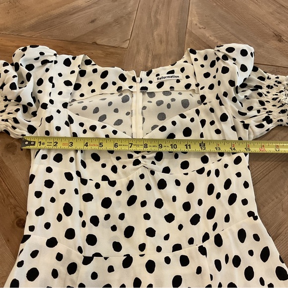 Reformation Drea Dress Ink Blot Polka Dot Puff Sleeve‎ Dress - Picture 7 of 8